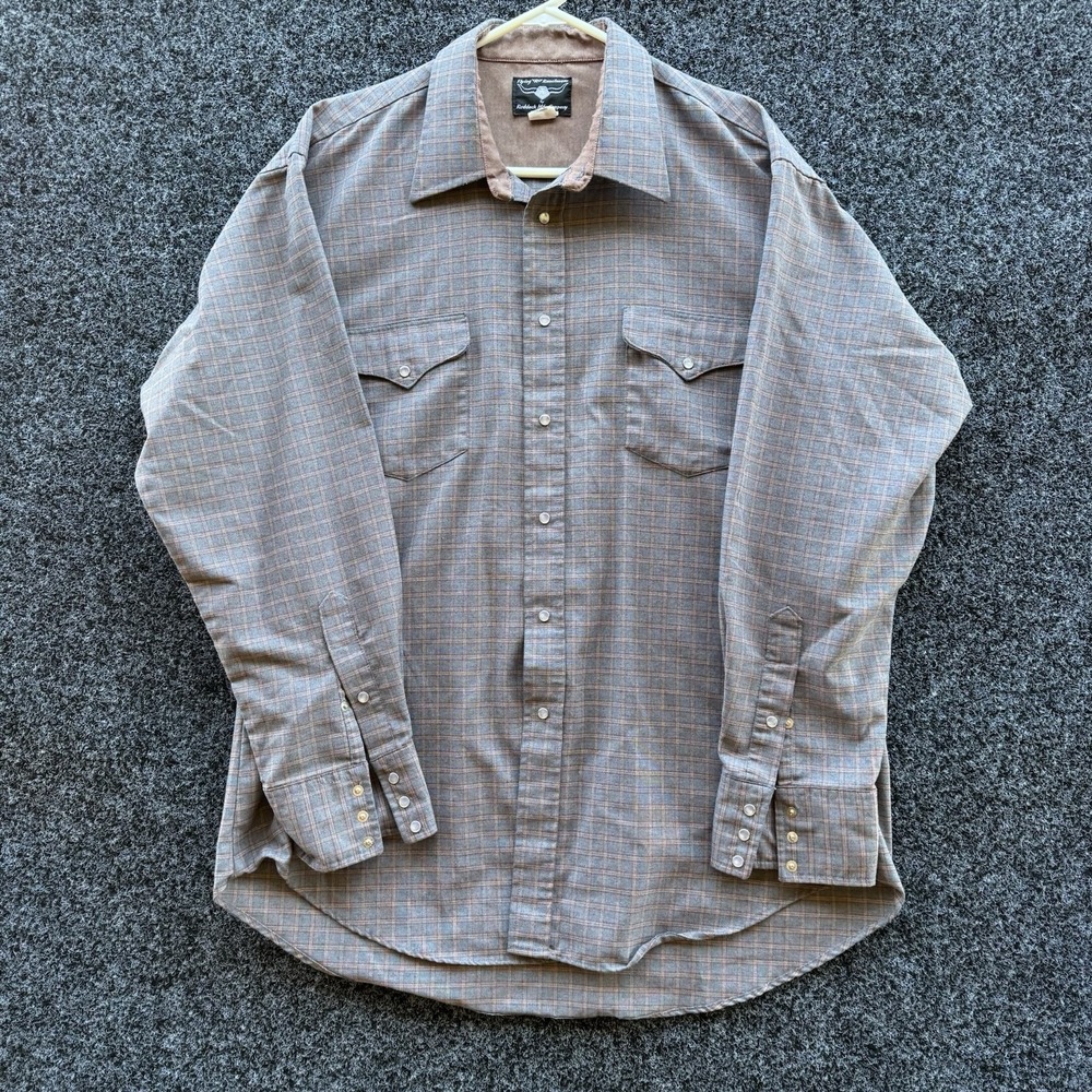 Vintage Flying R Ranchwear Shirt Mens‎ XL Blue Striped Pearl Snap